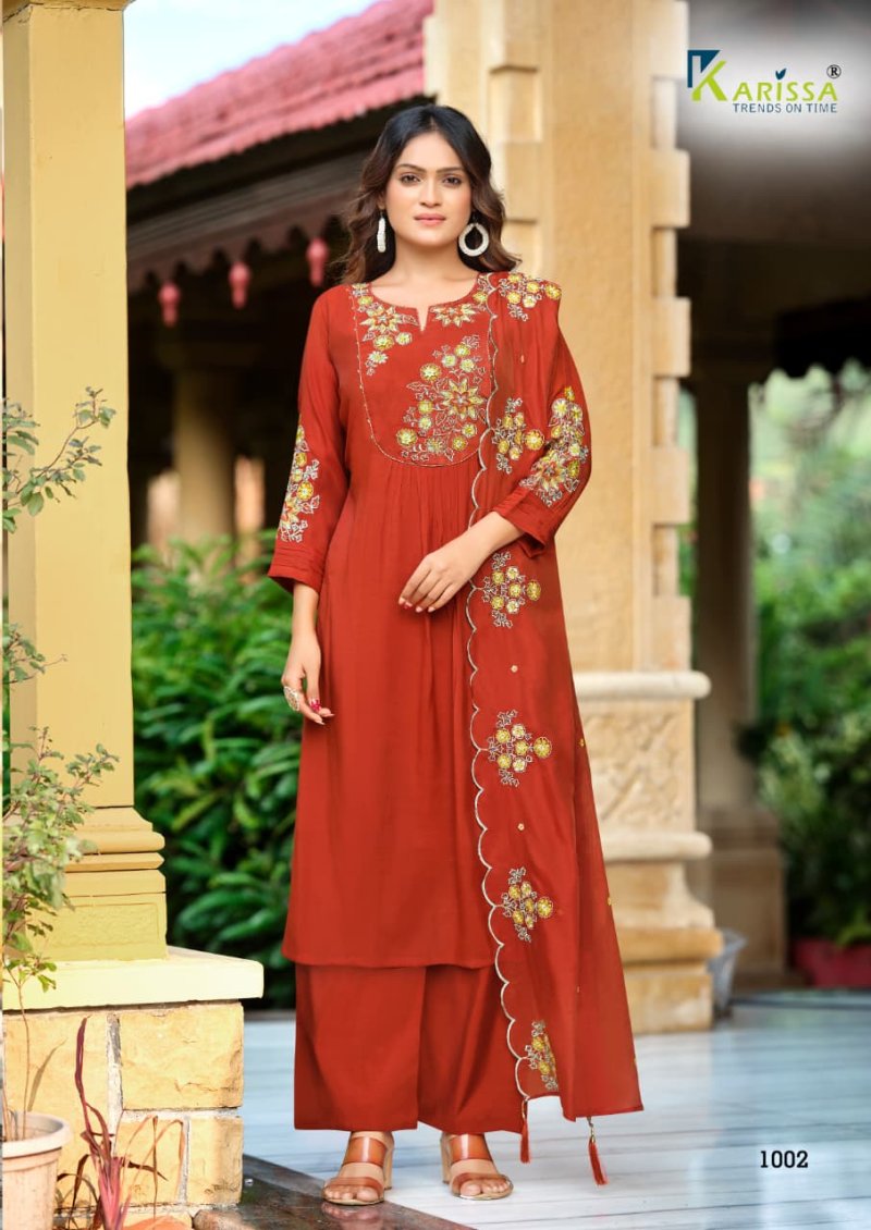 Ajmera By Karissa Viscose Mal Chanderi Kurti With Bottom Dupatta 